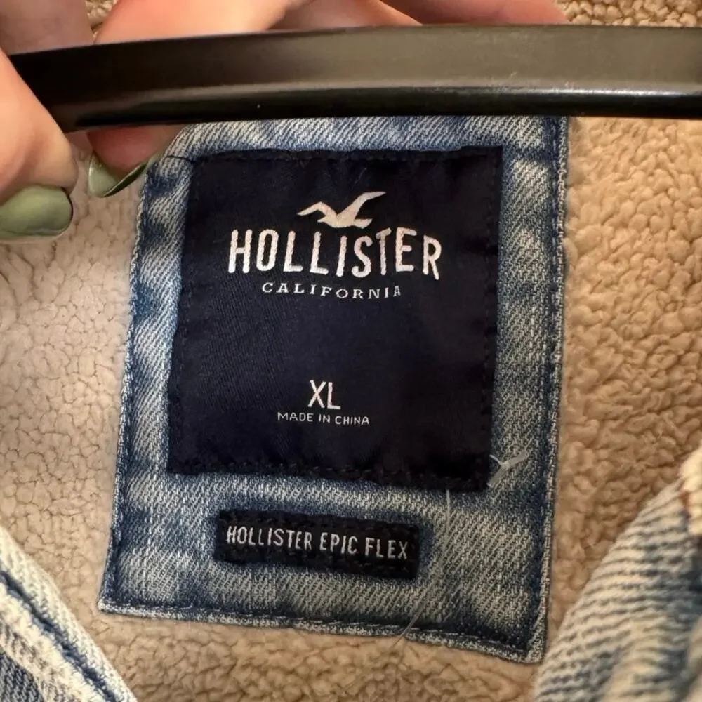 Hollister Y2K Sherpa Lined Denim Jacket With Hoodie Men Size XL